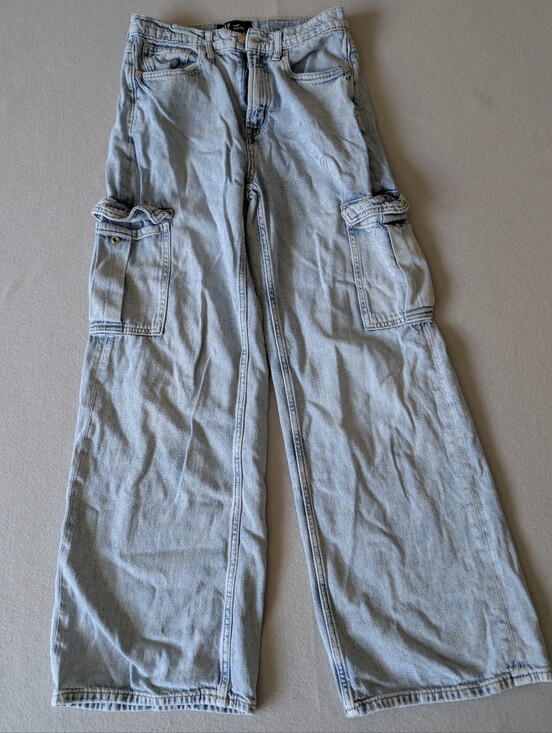 GAP Denim - Gap High Rise Wide Leg Cargo Light Wash Jeans 100% Cotton Denim Sz 28/6 Utility